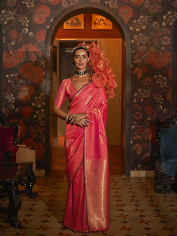 Handloom Weaving Silk Saree - Rani Pink