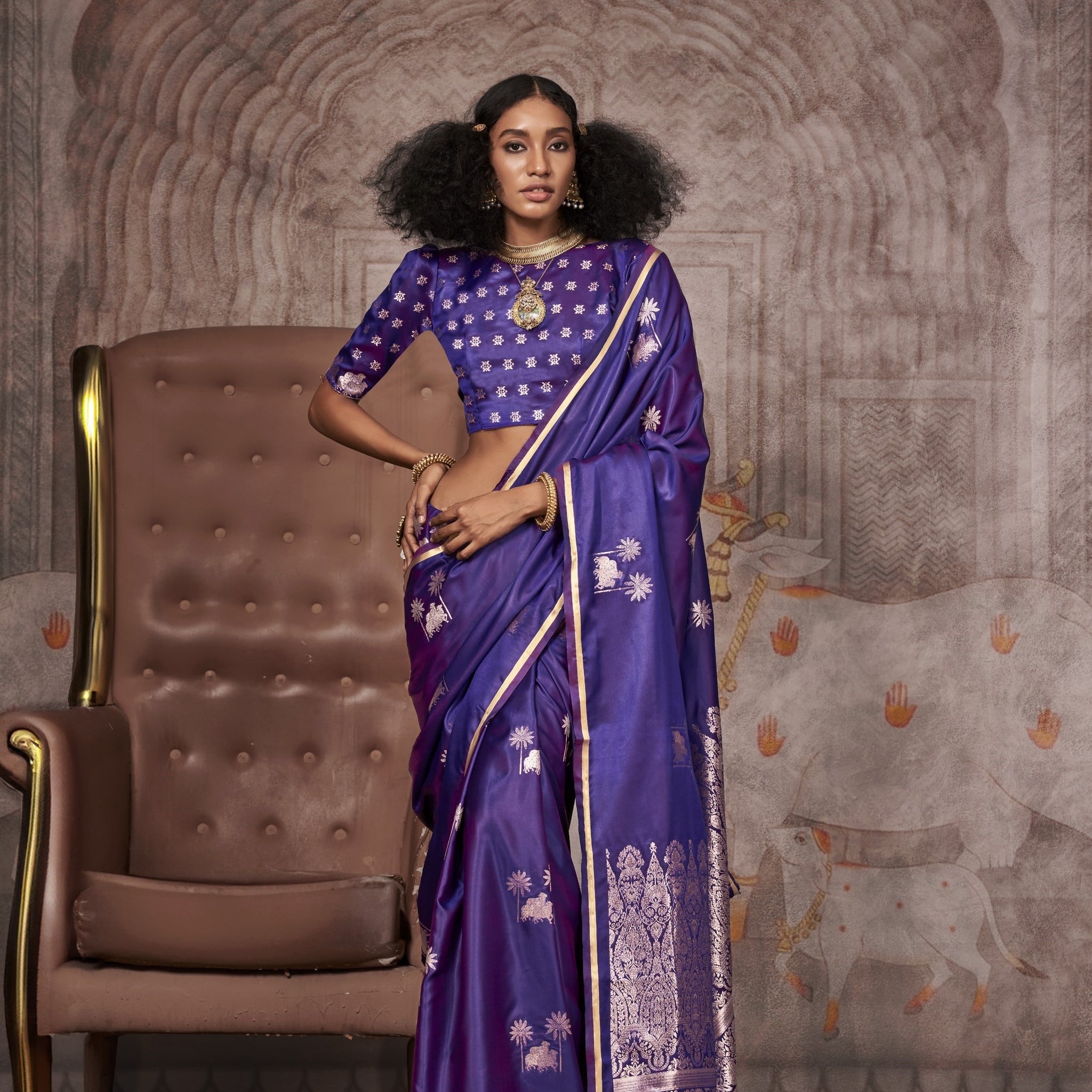 Traditional Pichwai Banarasi Saree - Royal Violet