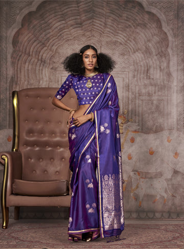 Traditional Pichwai Banarasi Saree - Royal Violet
