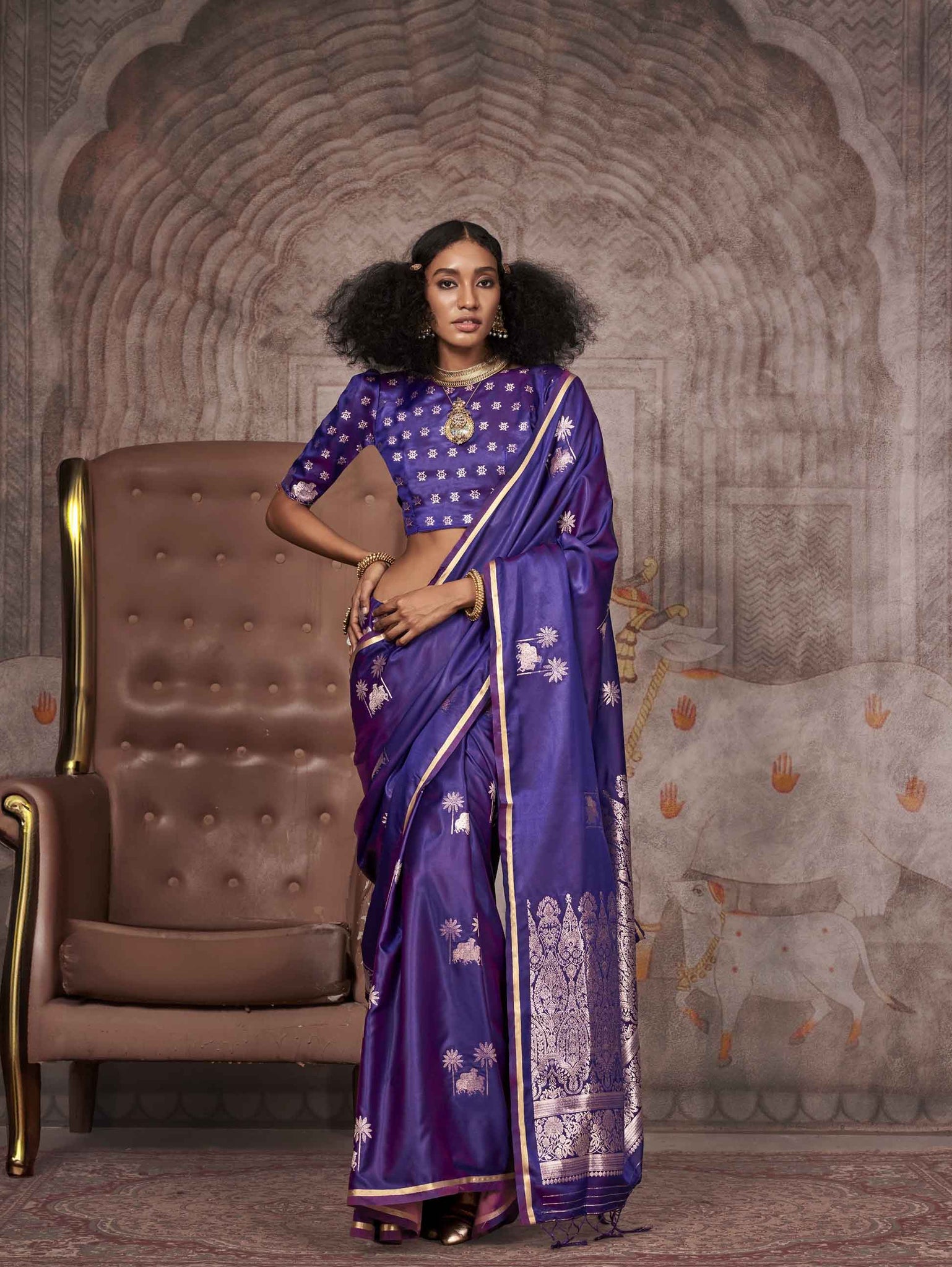 Traditional Pichwai Banarasi Saree - Royal Violet