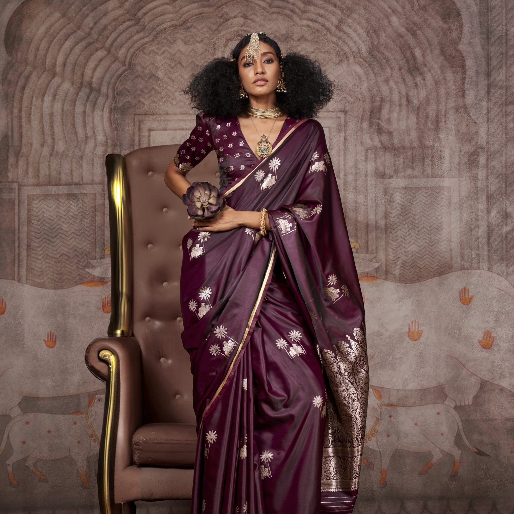 Traditional Pichwai Banarasi Saree - Wine