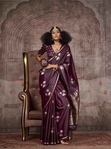 Traditional Pichwai Banarasi Saree - Wine
