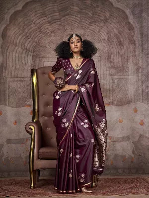 Traditional Pichwai Banarasi Saree - Wine