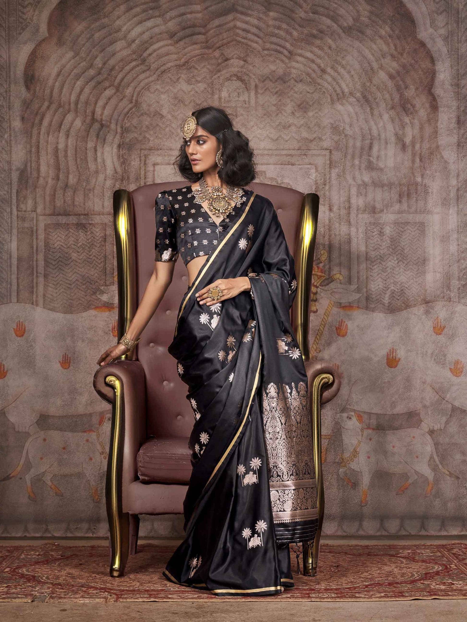 Traditional Pichwai Banarasi Saree - Midnight Black