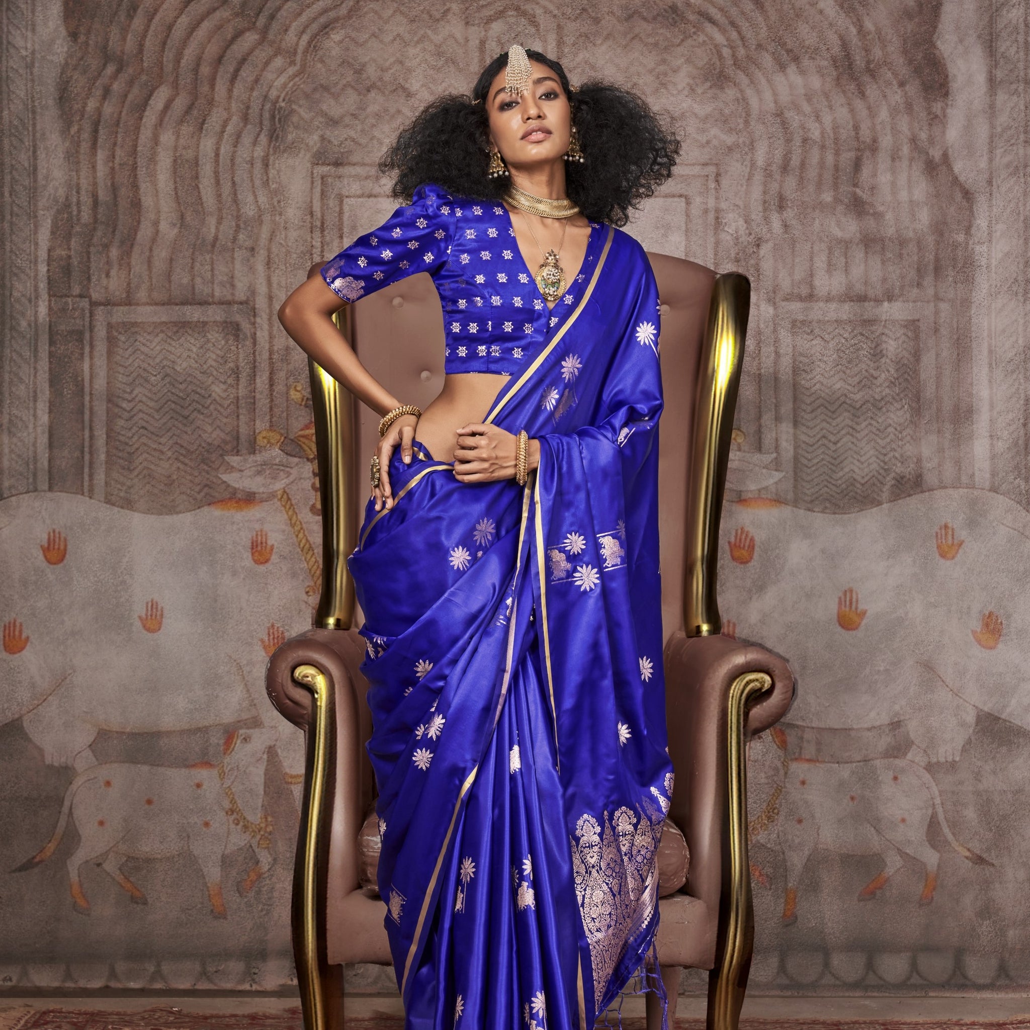 Traditional Pichwai Banarasi Saree - Electric Blue