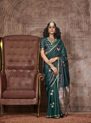 Traditional Pichwai Banarasi Saree - Emerald Green