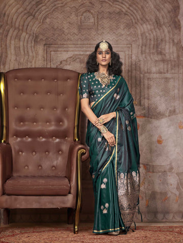 Traditional Pichwai Banarasi Saree - Emerald Green
