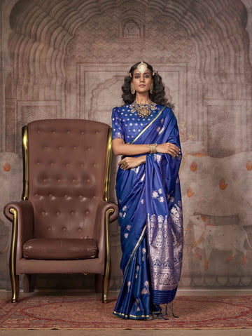 Traditional Pichwai Banarasi Saree - Sapphire Blue