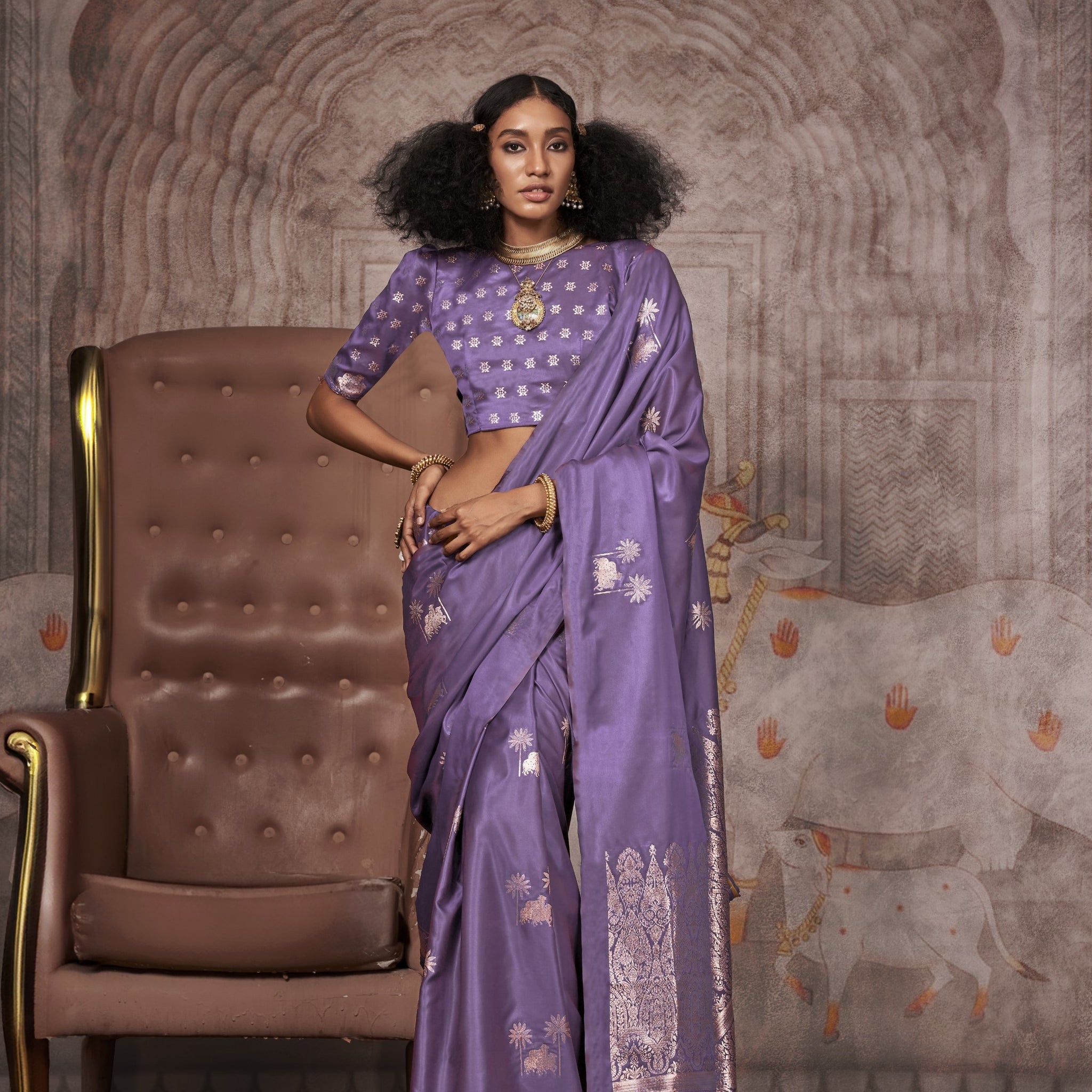 Traditional Pichwai Banarasi Saree - Lavender Lilac