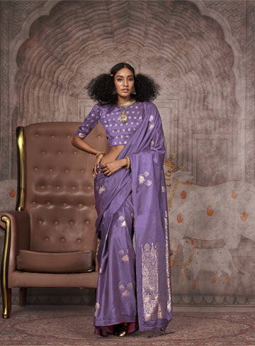 Traditional Pichwai Banarasi Saree - Lavender Lilac