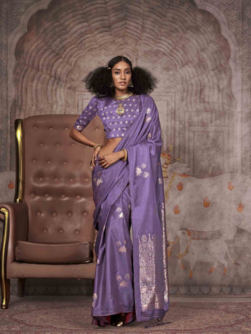 Traditional Pichwai Banarasi Saree - Lavender Lilac