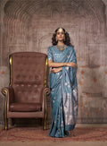 Traditional Pichwai Banarasi Saree - Teal Mist - Teal Mist / Banarasi Silk - Laxha Clothing - www.laxhaclothing.com