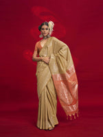 Contrast Ikkat Pallu Tussar Silk Handloom Saree - Beige