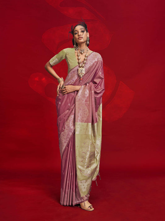 Contrast Ikkat Pallu Tussar Silk Handloom Saree - Maroon