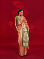 Contrast Ikkat Pallu Tussar Silk Handloom Saree - Orange