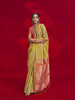 Contrast Ikkat Pallu Tussar Silk Handloom Saree - Yellow