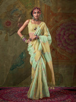 Elegant Pure Handloom Spun Rangkaat Silk Saree - Pista