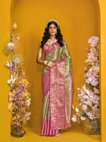 Elegant Pure Handloom Dharmavaram Mulberry Silk Saree - Green Pink