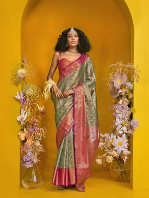 Elegant Pure Handloom Dharmavaram Mulberry Silk Saree - Green Rani