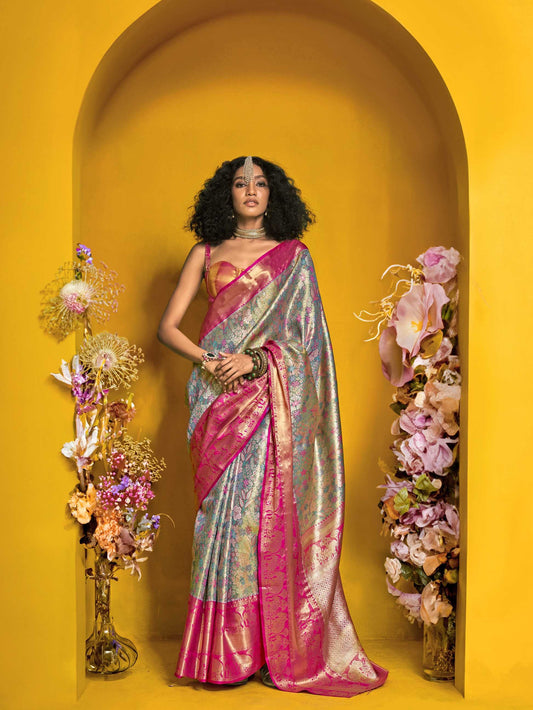 Elegant Pure Handloom Dharmavaram Mulberry Silk Saree - Blue Rani