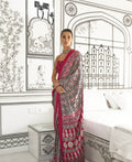 Ajrakh Printed Satin Saree - Multicolor - - Laxha Clothing - www.laxhaclothing.com