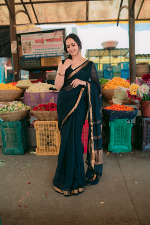 Pure Linen Handwoven Saree - Black