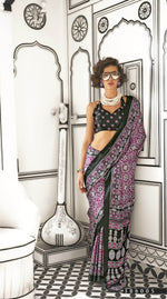 Ajrakh Printed Satin Saree - Pink