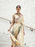 Authentic Pure Silk Crepe Kalamkari Saree - Beige Wine