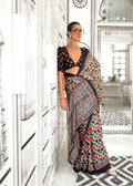 Ajrakh Printed Satin Saree - Black - - Laxha Clothing - www.laxhaclothing.com