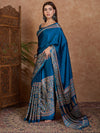 Ajrakh Printed Silk Saree - Blue