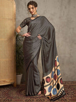 Beige and Black Gajji Silk Saree with Multicolor Polka Pallu