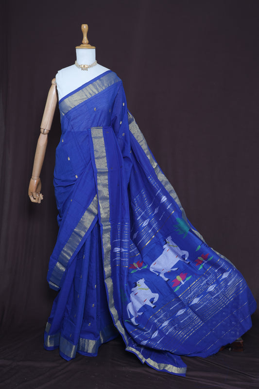 Blue Handwoven Pichwai Cotton Paithani