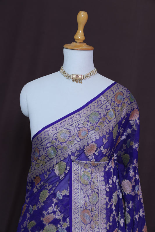 Pure Royal Blue Banarasi Silk Saree with Zari