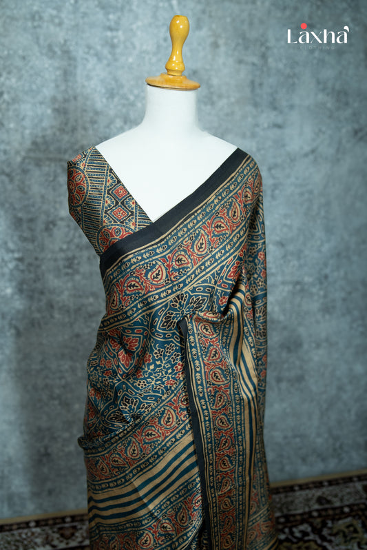 Everyday Ajrakh Printed Saree - Blue