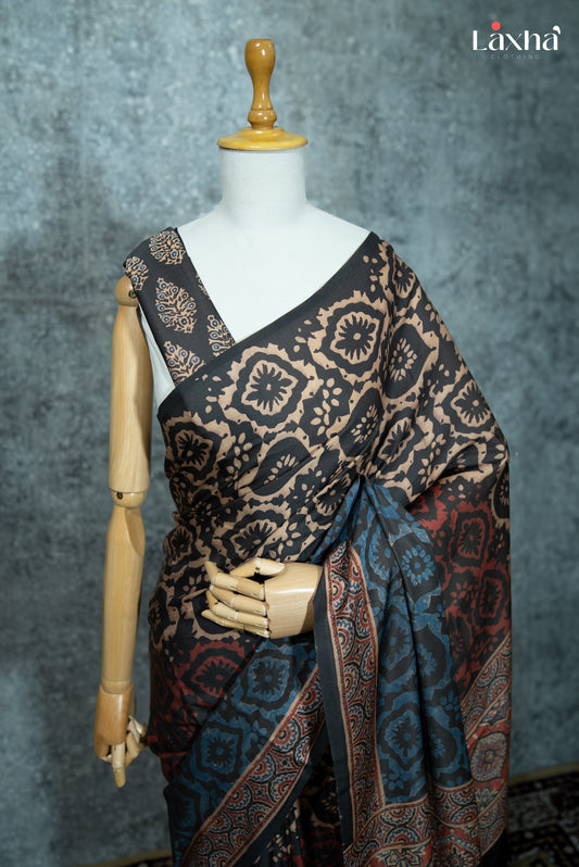 Everyday Ajrakh Printed Saree - Multicolour