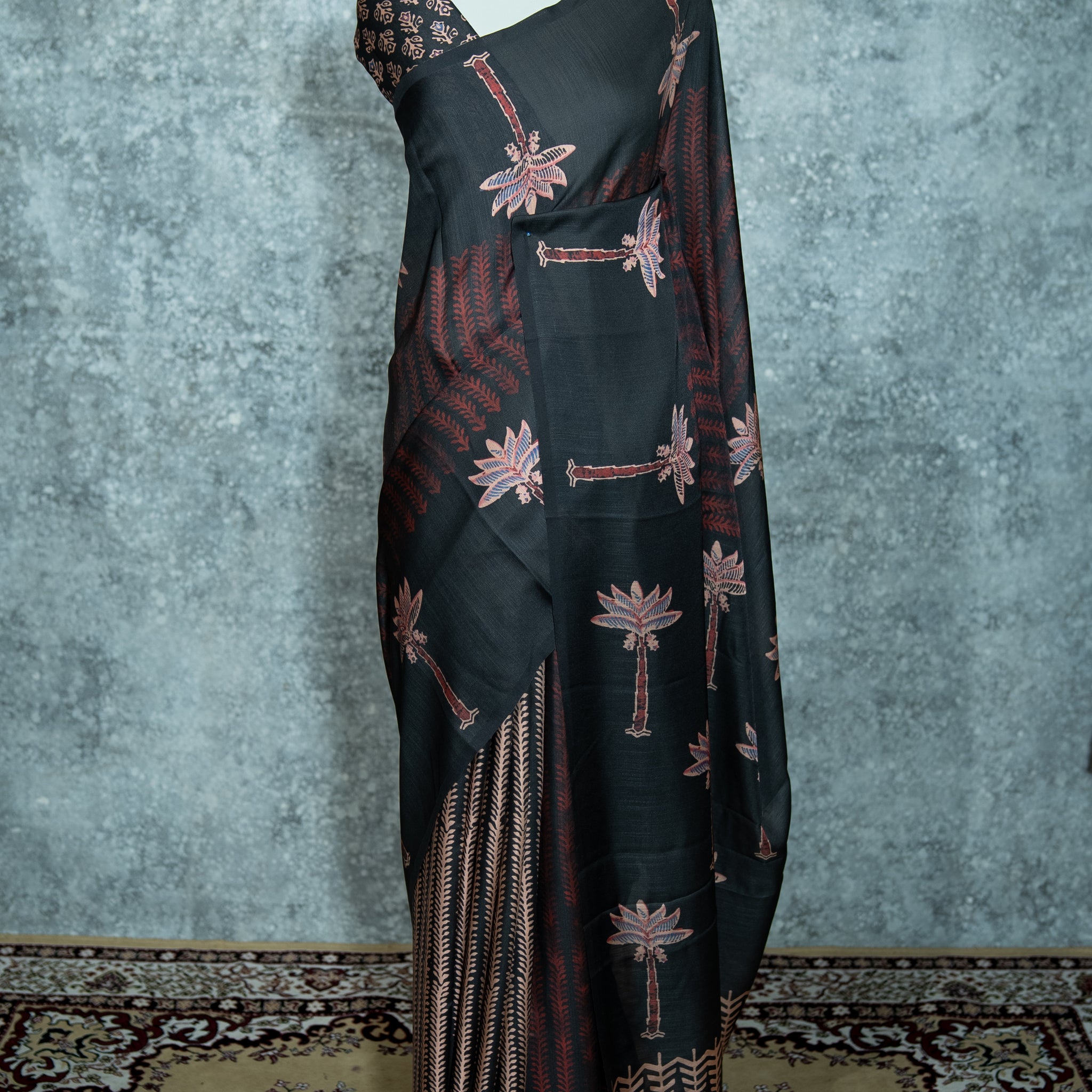 Everyday Ajrakh Printed Saree - Black