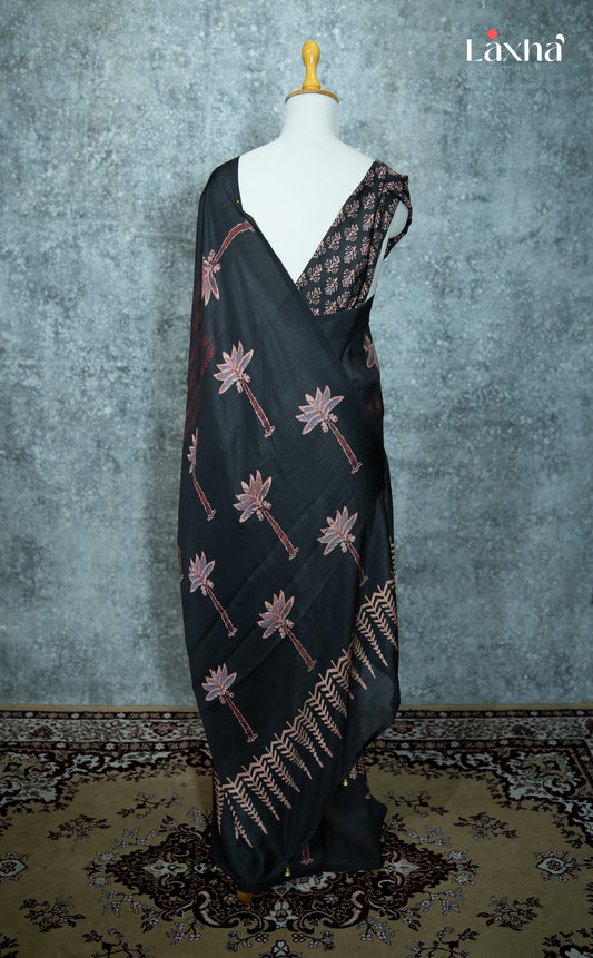 Everyday Ajrakh Printed Saree - Black