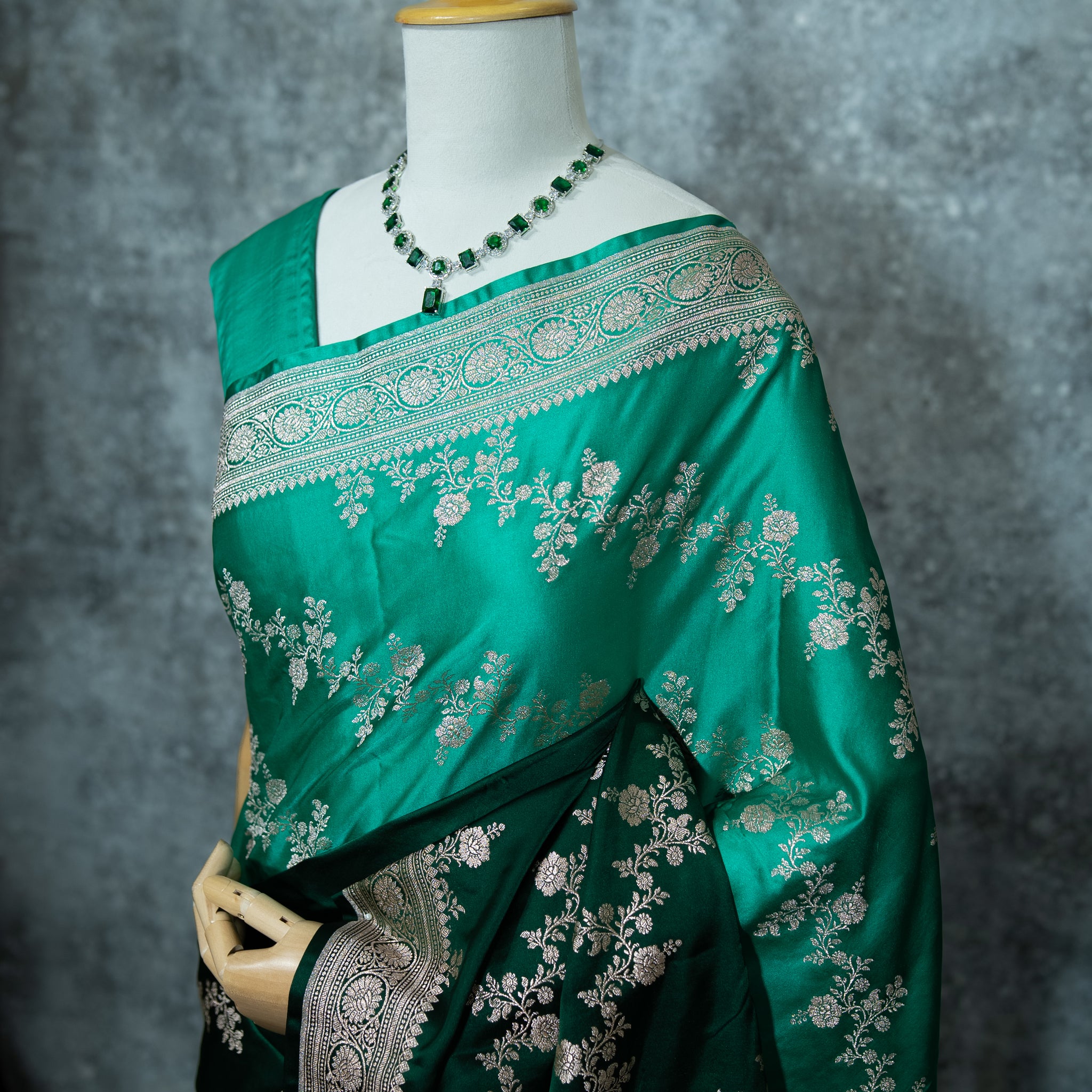 Pure Banarasi Katan Silk Saree – Dark & Light Green