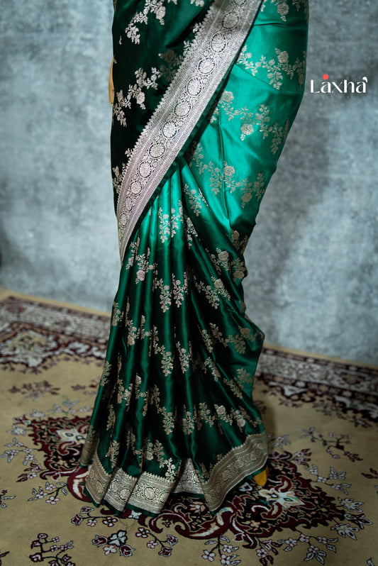 Pure Banarasi Katan Silk Saree – Dark & Light Green