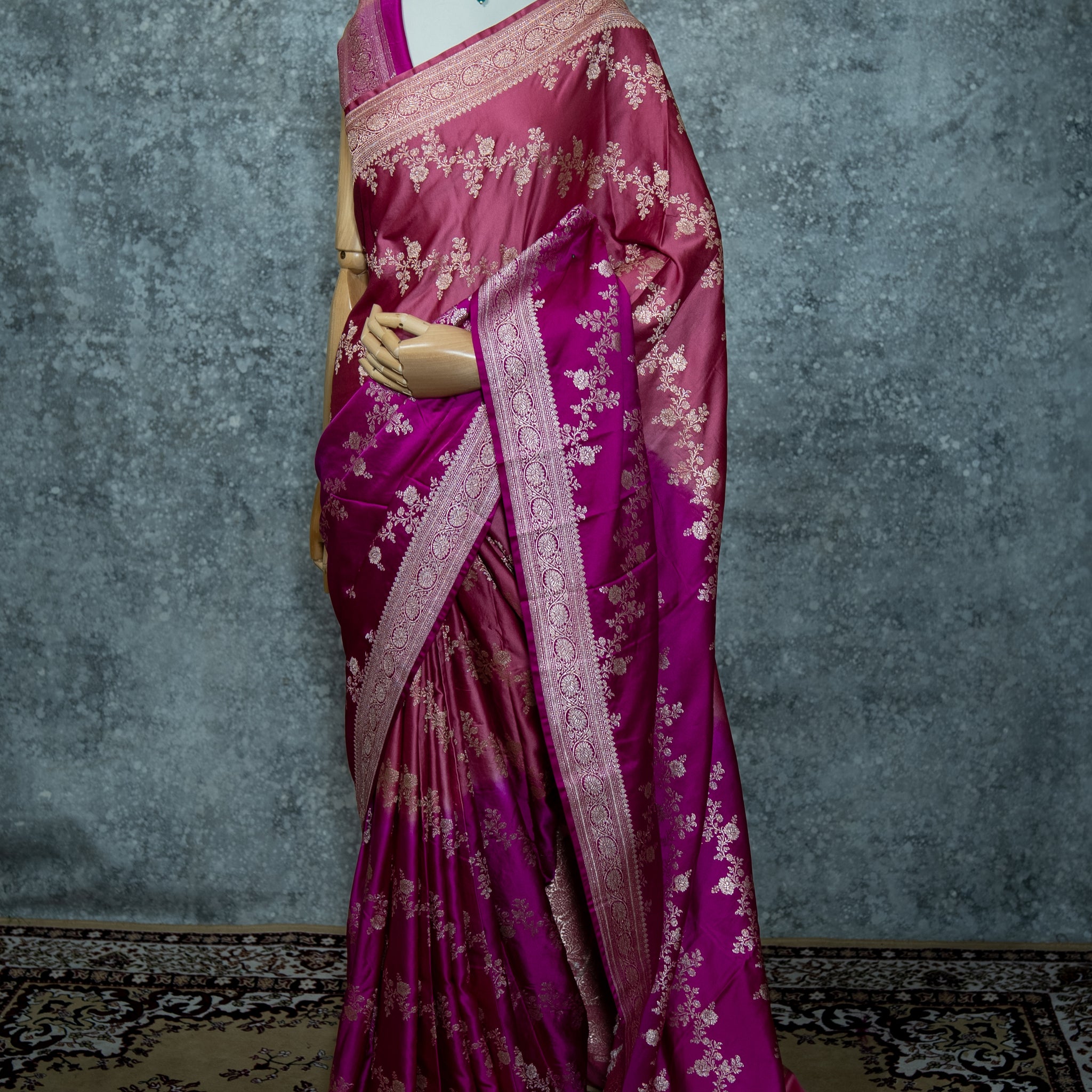 Pure Banarasi Katan Silk Saree – Dark & Light Pink
