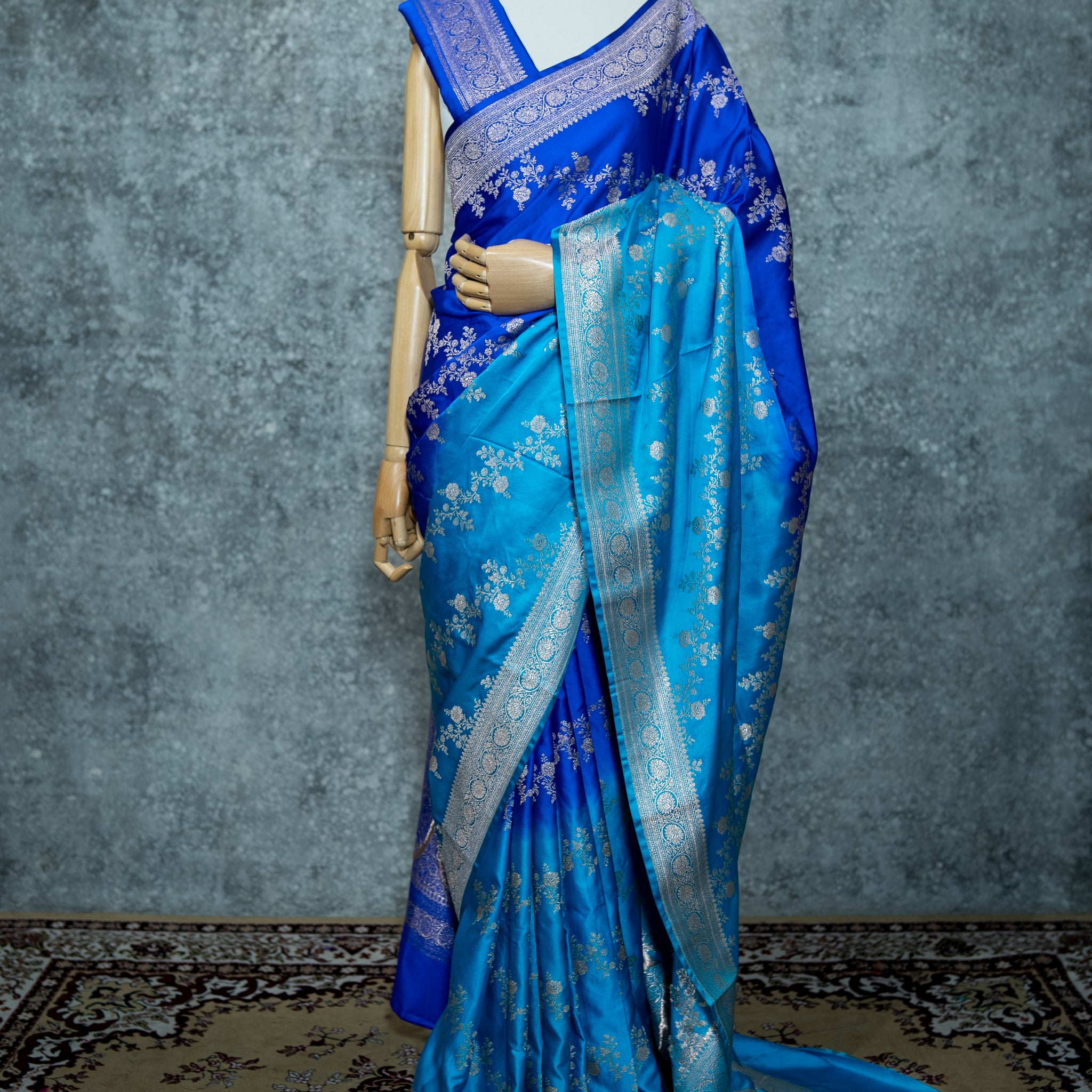Pure Banarasi Katan Silk Saree – Dark & Light Blue