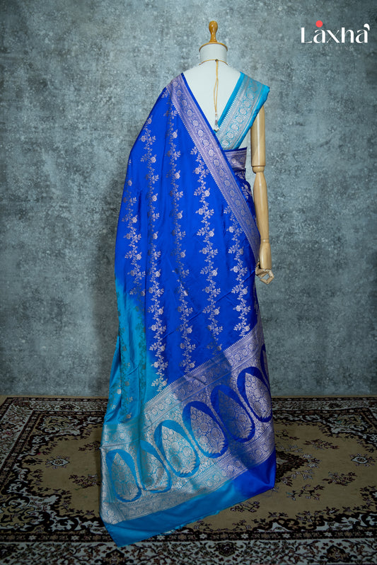 Pure Banarasi Katan Silk Saree – Dark & Light Blue