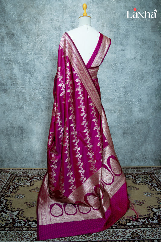 Pure Banarasi Katan Silk Saree – Rani Pink