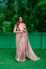 Pure Banarasi Tissue Silk with Hand Embroidered Kardana Border - Classy Brown