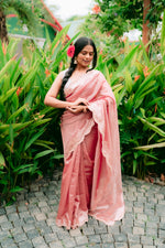 Pure Banarasi Tissue Silk with Hand Embroidered Kardana Border - Royal Brown