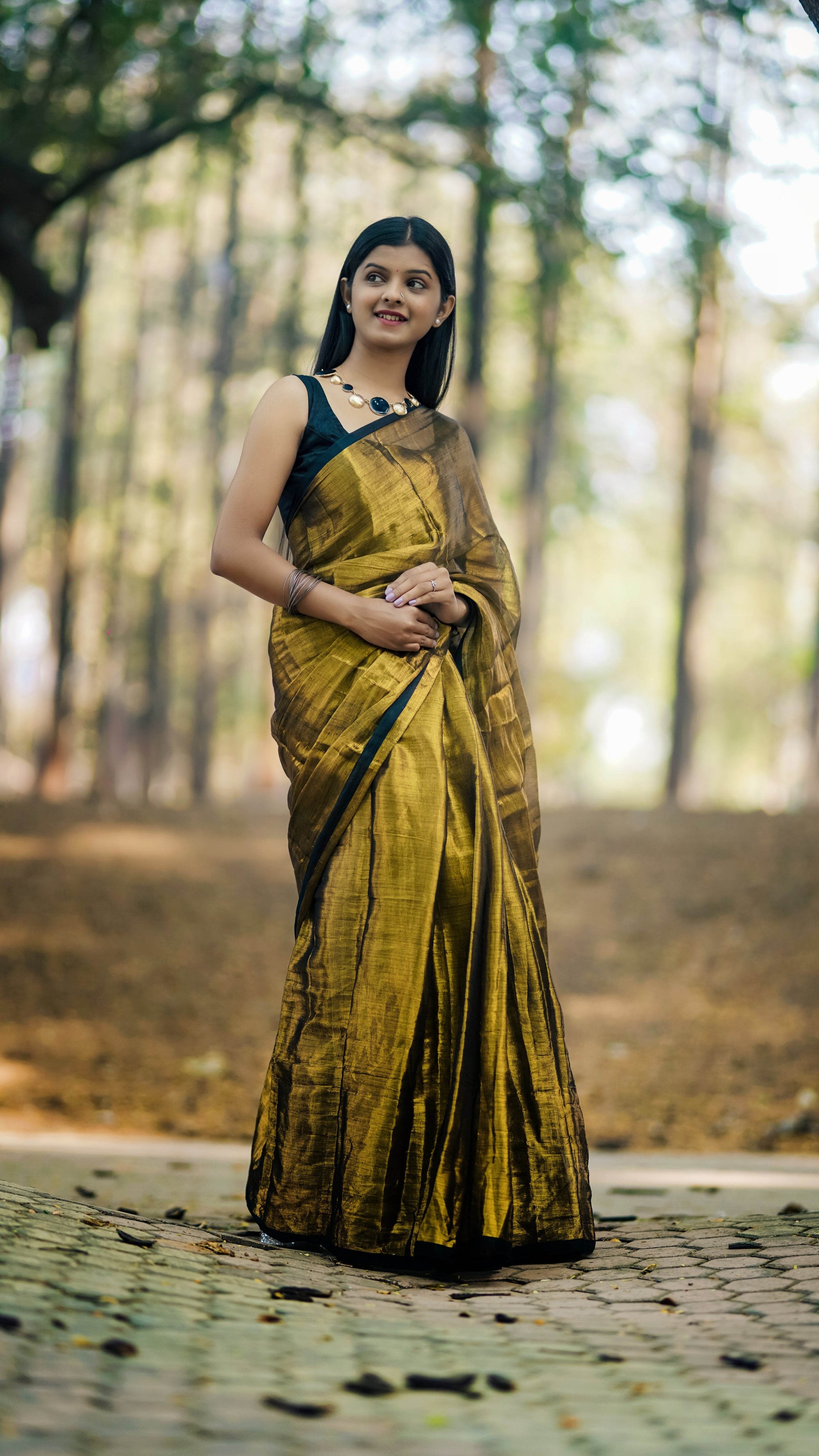 Metallic Tissue Saree - Bronze Gold - - Laxha Clothing - www.laxhaclothing.com