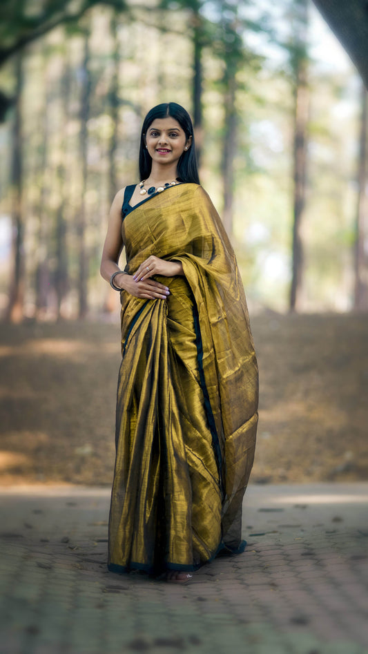 Metallic Tissue Saree - Bronze Gold - - Laxha Clothing - www.laxhaclothing.com