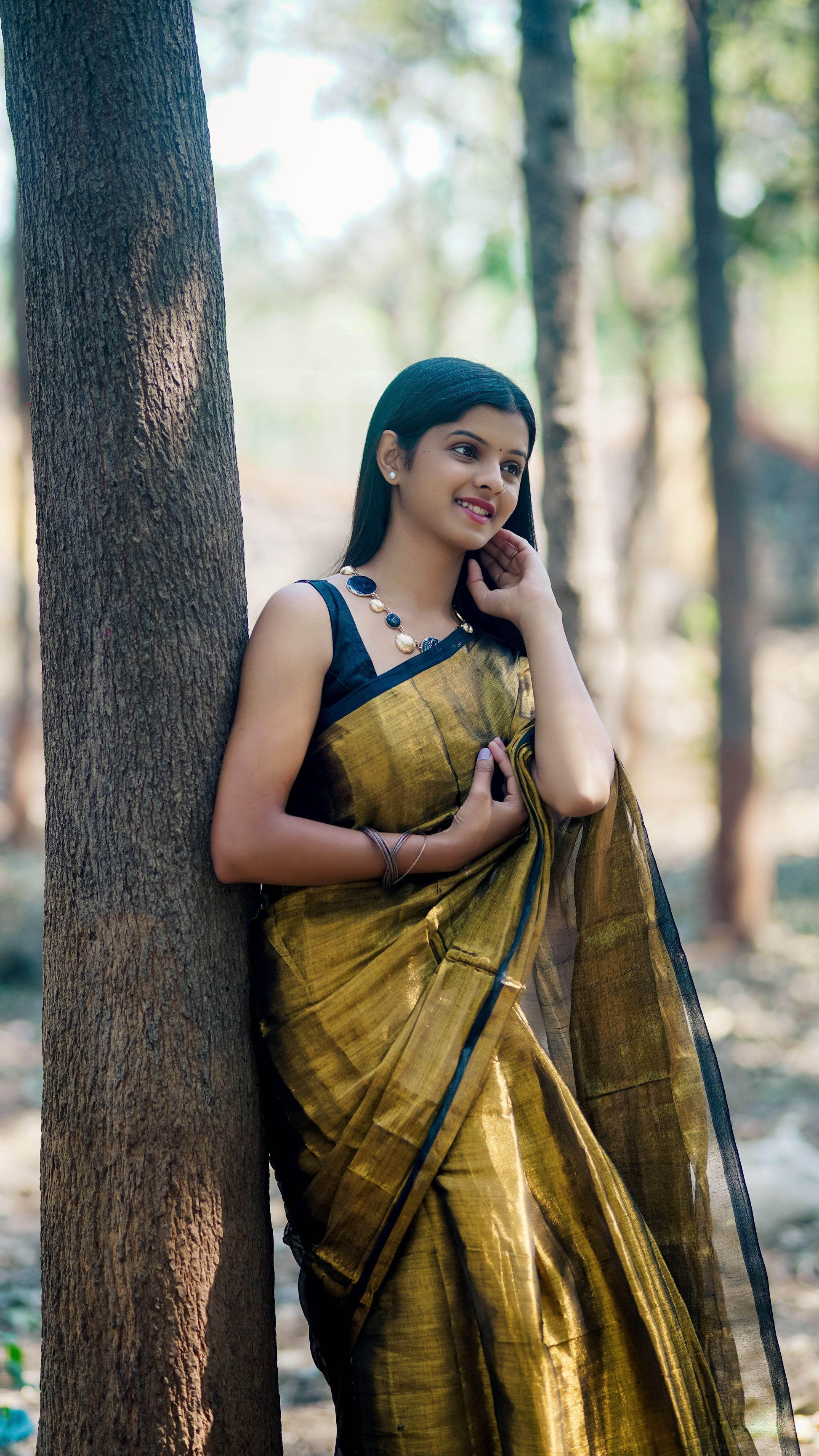 Metallic Tissue Saree - Bronze Gold - - Laxha Clothing - www.laxhaclothing.com
