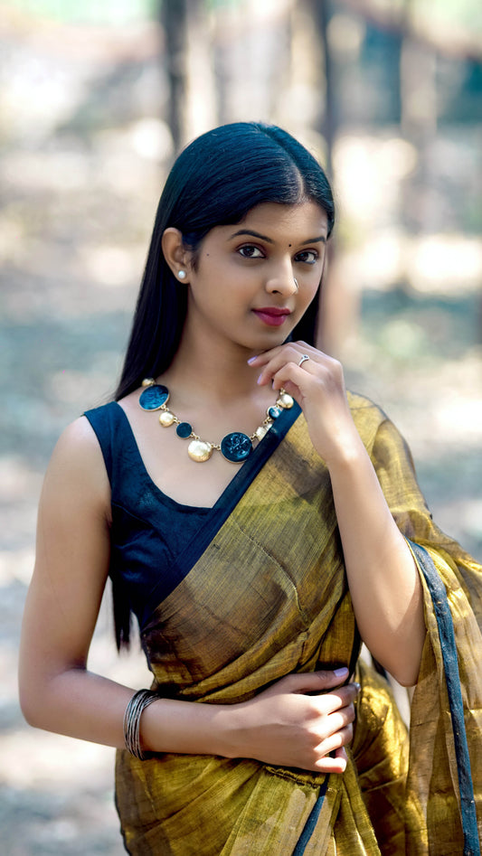 Metallic Tissue Saree - Bronze Gold - - Laxha Clothing - www.laxhaclothing.com