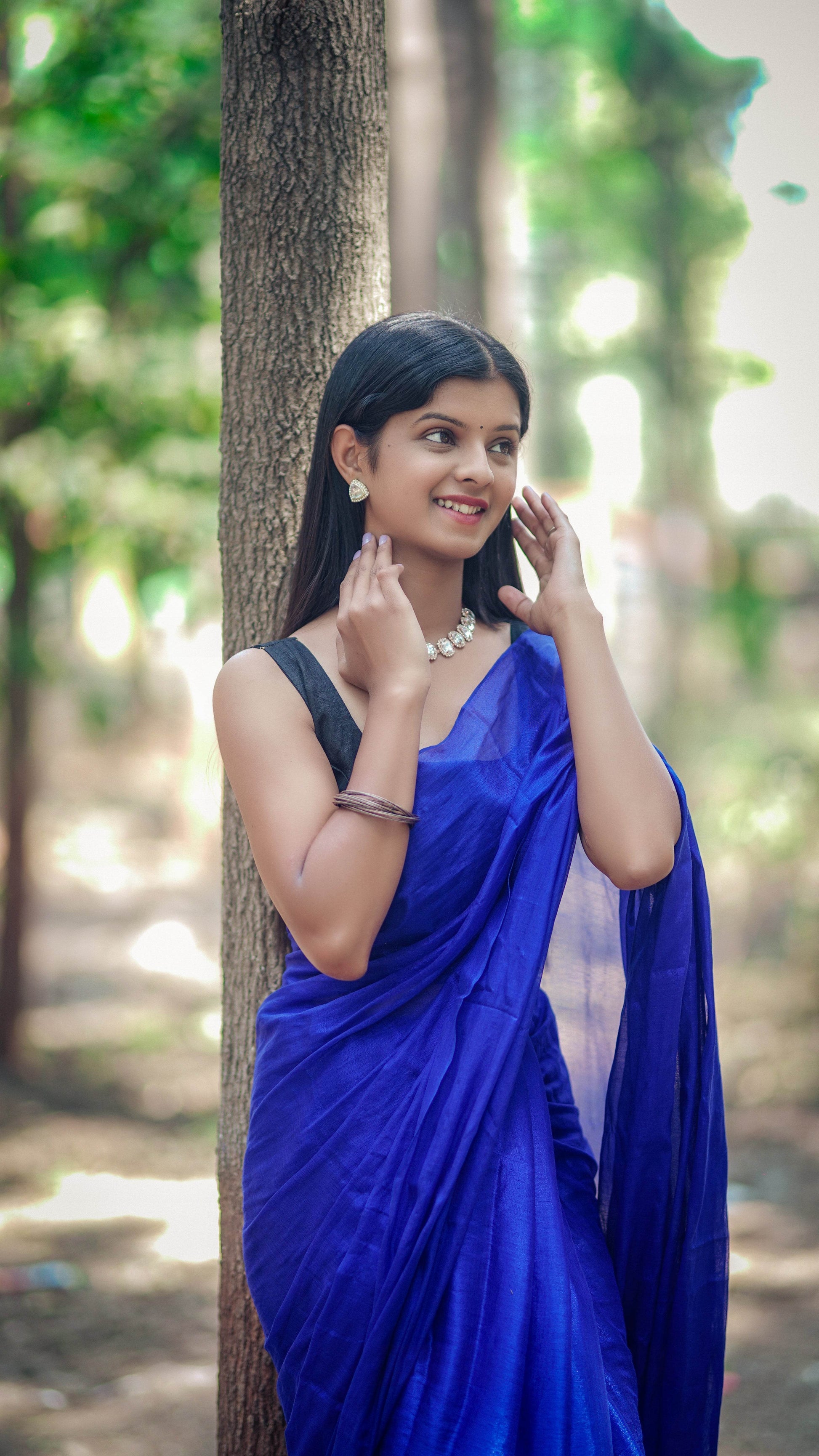 Metallic Tissue Saree - Dark Blue - - Laxha Clothing - www.laxhaclothing.com
